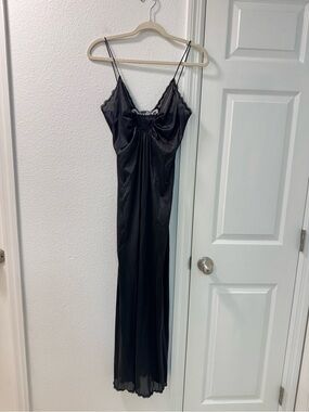 Vintage vanity fair maxi slip dress side slit size 32 XS lace in black